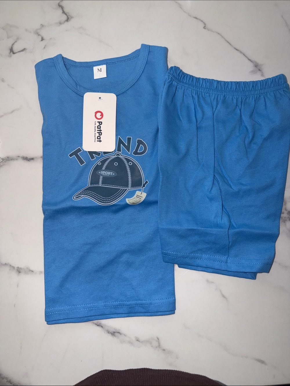 PatPat Blue 'Trend' Cap Graphic Kids Pajama Set